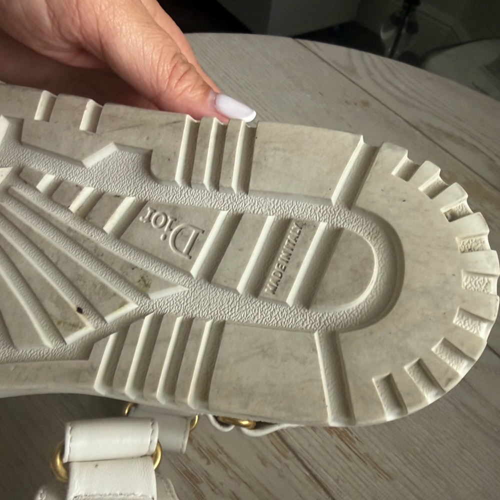 Dior White Leather Sandals with Gold Logo - Picture 10 of 10